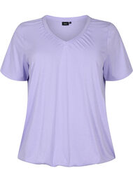 Melert T-skjorte med strikkant, Lavender Mél