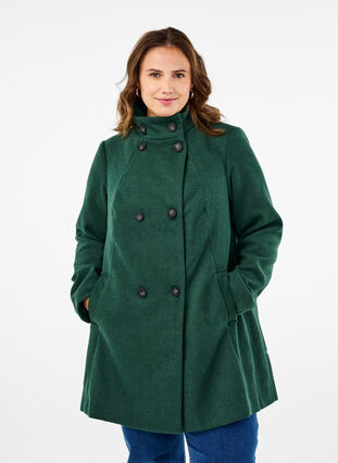 Zizzi Kort A-linje kåpe, Trekking Green Mel., Model image number 0