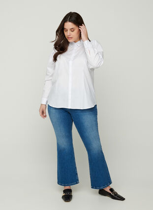 Bomullsskjorte med puffermer, Bright White, Model image number 3