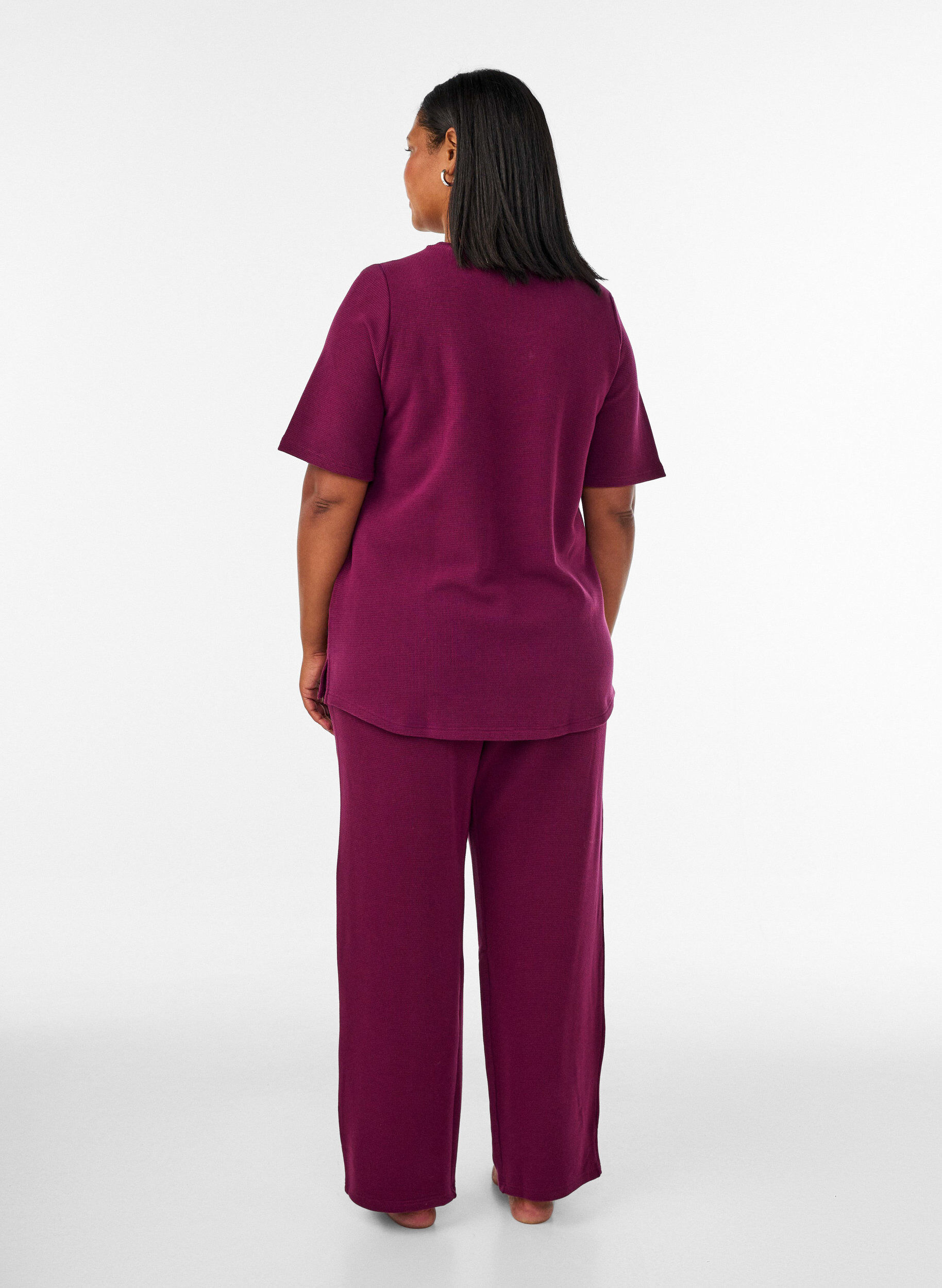 ZizziLoose fit-bukser med tekstur og h&oslash;y midje, R&oslash;d, Model image number 1
