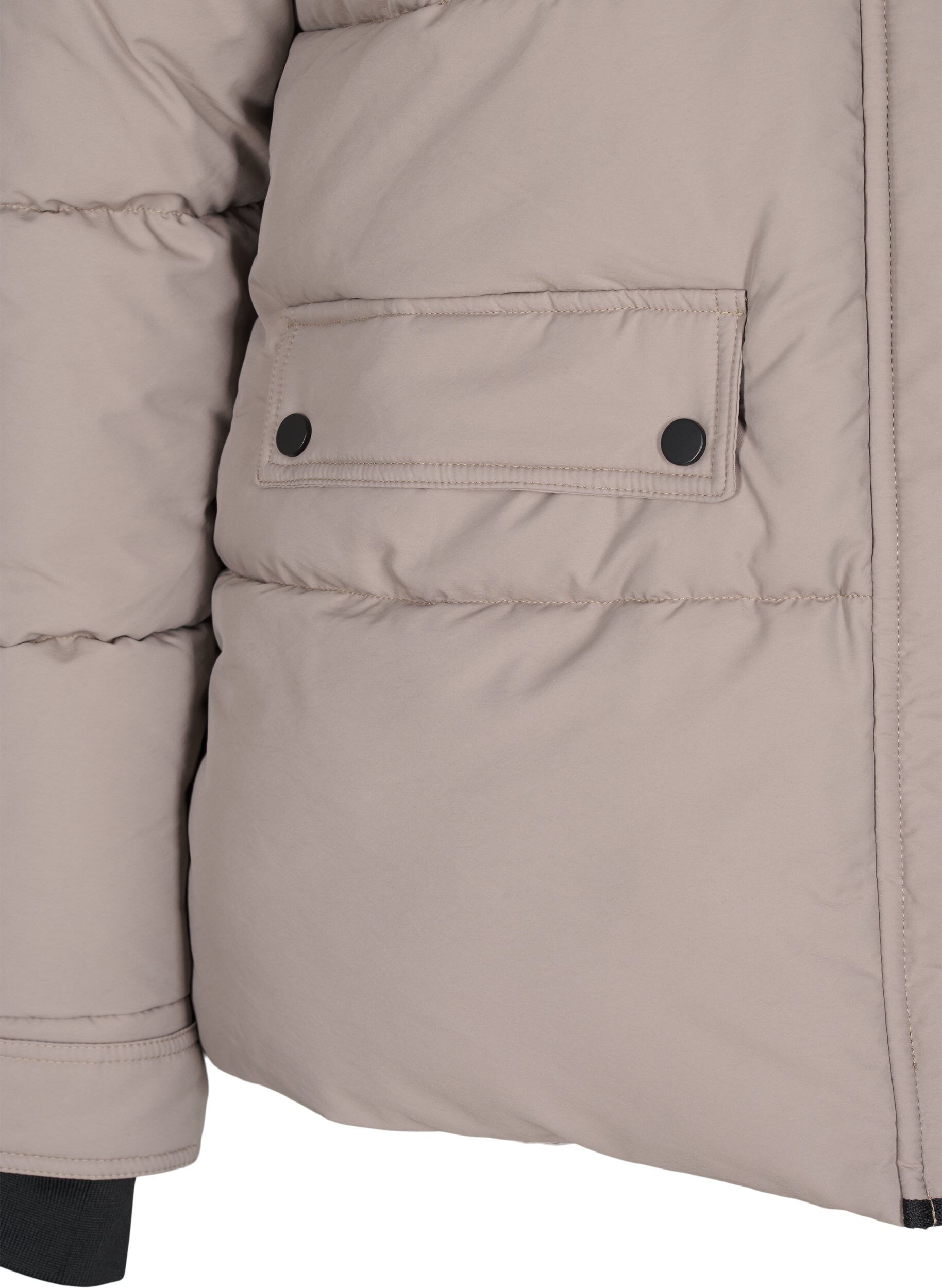 Zizzi Kort puffjakke med kontrastdetaljer, Beige, Packshot image number 3