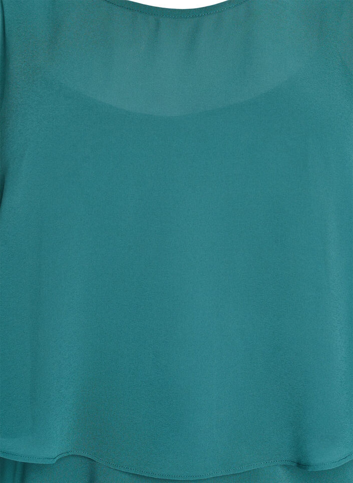 Maxikjole med rysjelag og avtakbar kappe, Grønn, Packshot image number 2