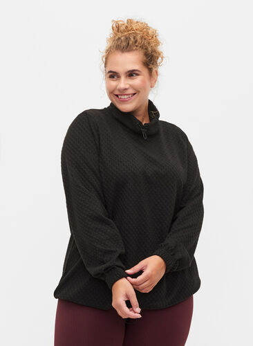 Genser med høy hals og justerbar strikk, Black, Model image number 0