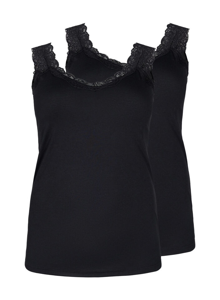 Topp med blonder, 2 stk., Black / Black, Packshot image number 0