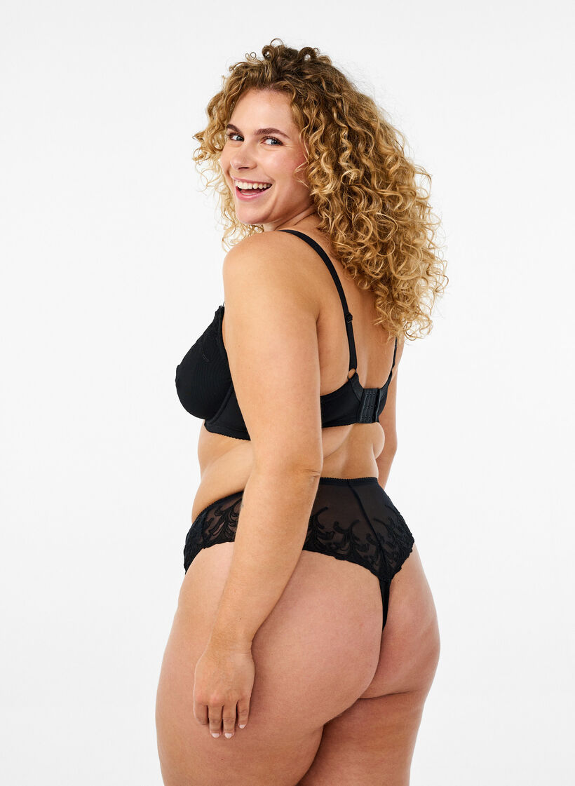 Mesh-tanga med broderidetaljer, Black, Model