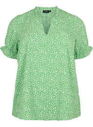 Kortærmet bluse med trykk (GRS), Green Ditsy