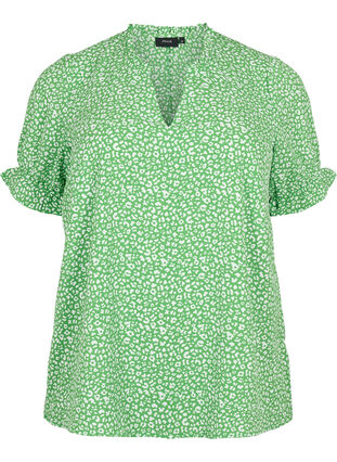 Kortermet bluse med print (GRS), Green Ditsy, Packshot image number 0