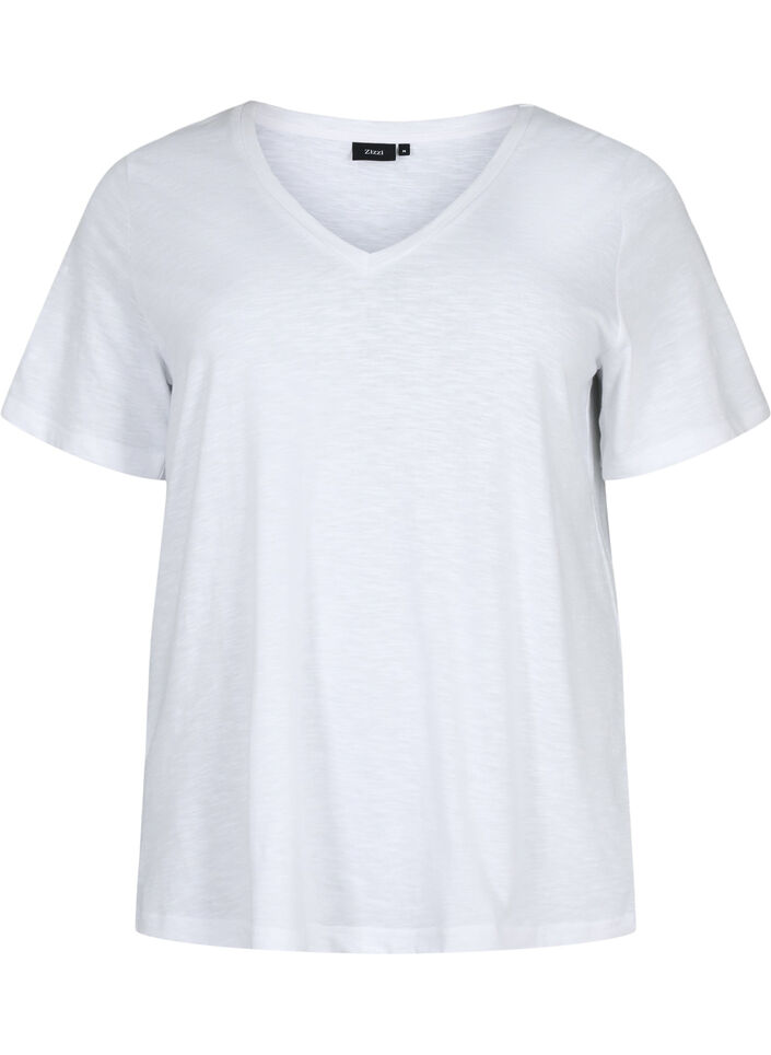 Kortermet basic T-skjorte med V-hals, Hvit, Packshot image number 0