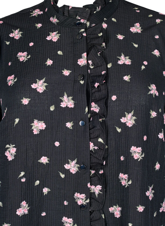 Blomstret tunika i lyocell, Svart, Packshot image number 2