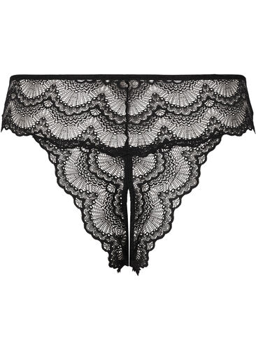 Bunnløs blonder thong, Black, Packshot image number 1