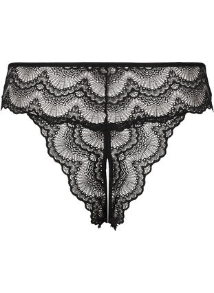 Zizzi Bunnløs blonder thong, Black, Packshot image number 1