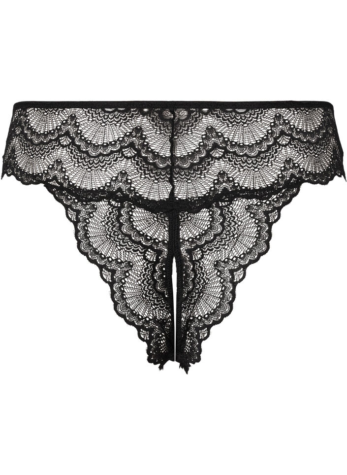 Bunnløs blonder thong, Black, Packshot image number 1