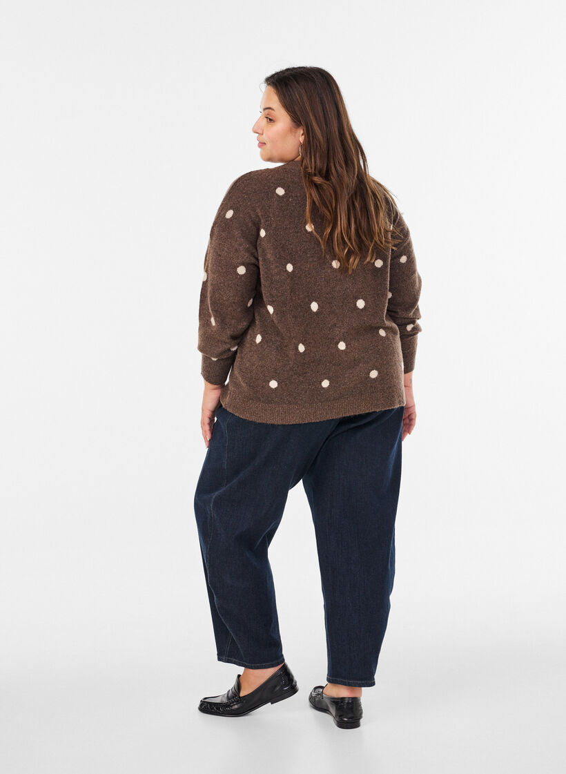 Cardigan med et prikkete m&oslash;nster, Brun, Model image number 2