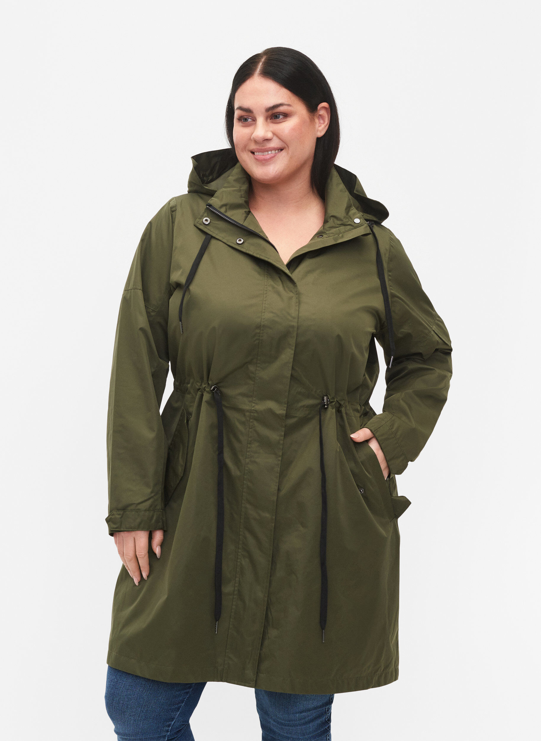 Zizzi Vanntett parkas med avtagbar hette, Forest Night, Model image number 0