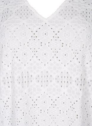 Zizzi Kort kjole med v-hals og hullmønster, Bright White, Packshot image number 2