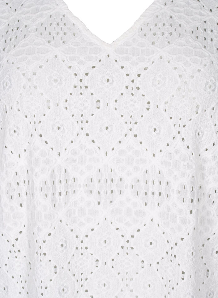 Kort kjole med v-hals og hullmønster, Bright White, Packshot image number 2