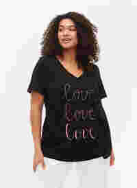 T-skjorte i bomull med V-hals og trykk, Black W. Love, Model