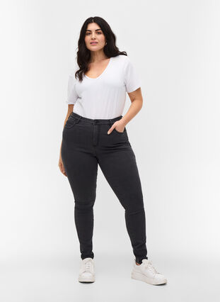 Super slim Amy jeans med høyt liv, Grey Denim, Model image number 0