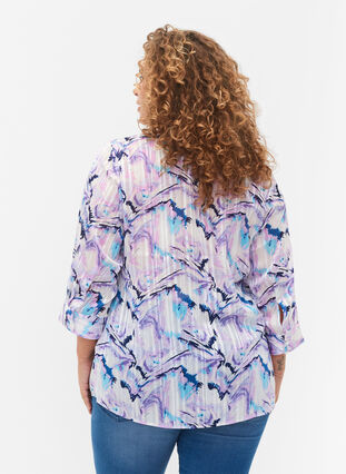 Bluse med mønster og 3/4-ermer, Blue Lilac AOP, Model image number 1