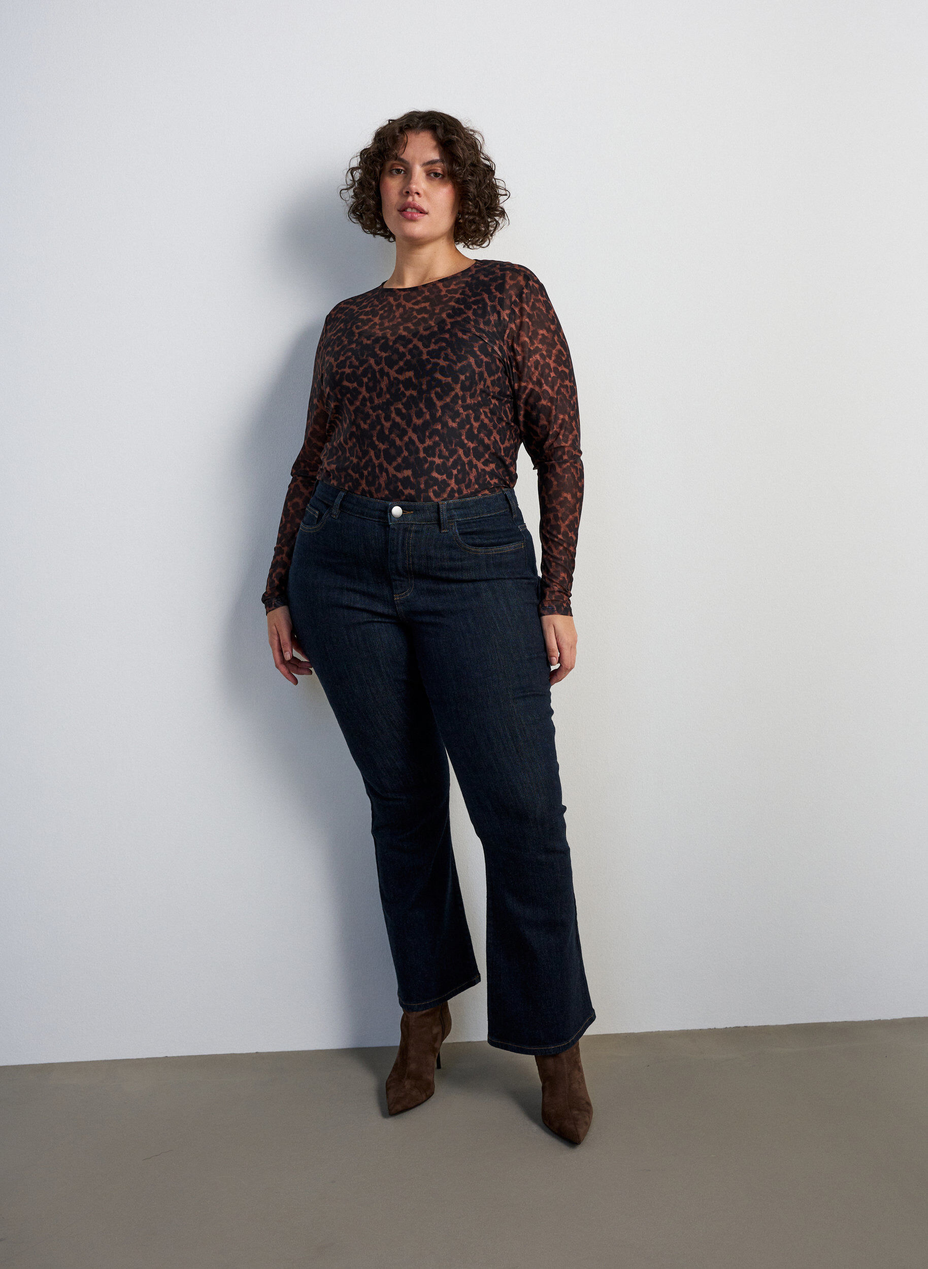 ZizziMesh bluse med trykk, Brun, Model image number 1