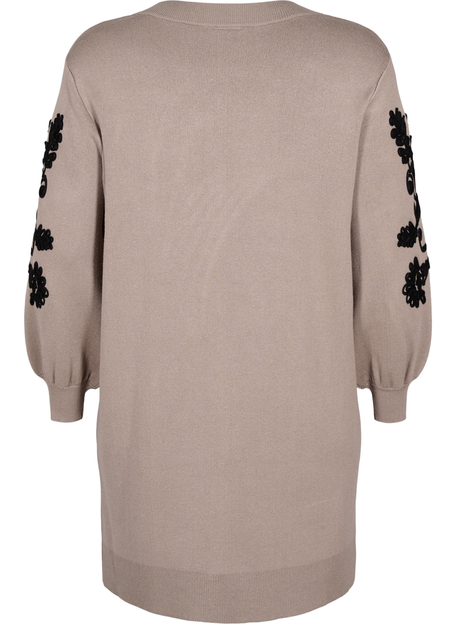 Zizzi Strikket kjole med broderidetaljer, Desert Taupe Comb, Packshot image number 1