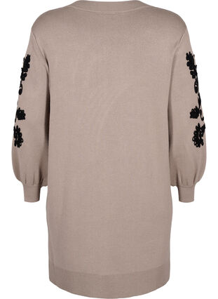 Zizzi Strikket kjole med broderidetaljer, Desert Taupe Comb, Packshot image number 1