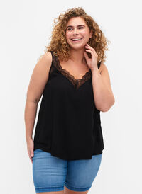 Topp med blonder av viskose, Black, Model