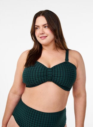 Zizzi Rutete bikinioverdel med avtagbare stropper, Grønn, Model image number 0