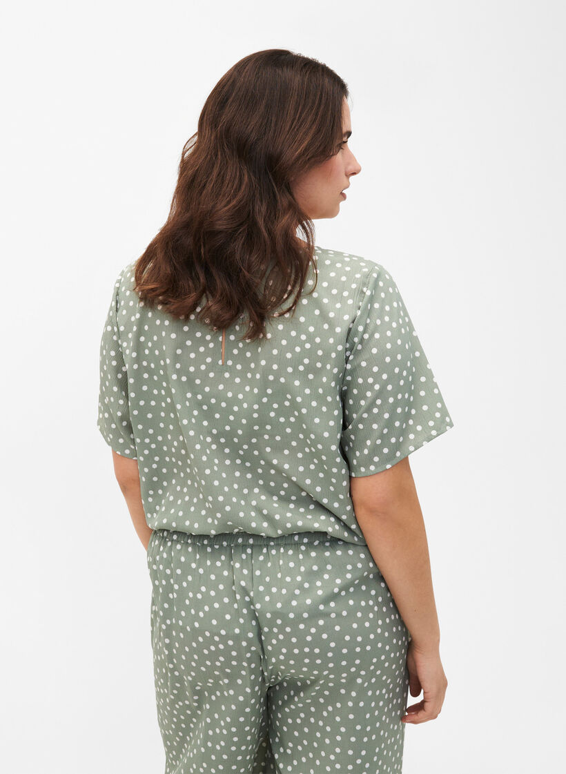 FLASH - Kortermet bluse med trykk, Iceberg Green Dot, Model image number 1