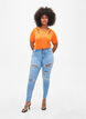 Tettsittende bluse med V-hals og nettingdetaljer, Vibrant Orange, Model image number 2
