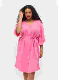 Kjole med 3/4-ermer og knyting, Shocking Pink, Model