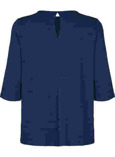 Bluse med 3/4-ermer og V-hals, Navy Blazer, Packshot image number 1