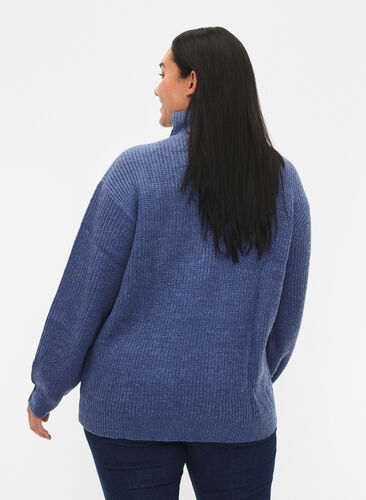 FLASH - strikket genser med høy hals og glidelås, Coastal Fjord Mel., Model image number 1
