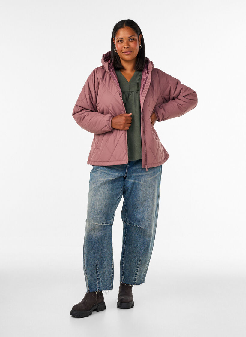 Lett vattert jakke med diamantquilt, Rosa, Model image number 1