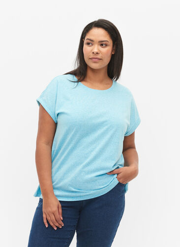 Melert T-skjorte med korte ermer, Blue Atoll Mél, Model image number 0