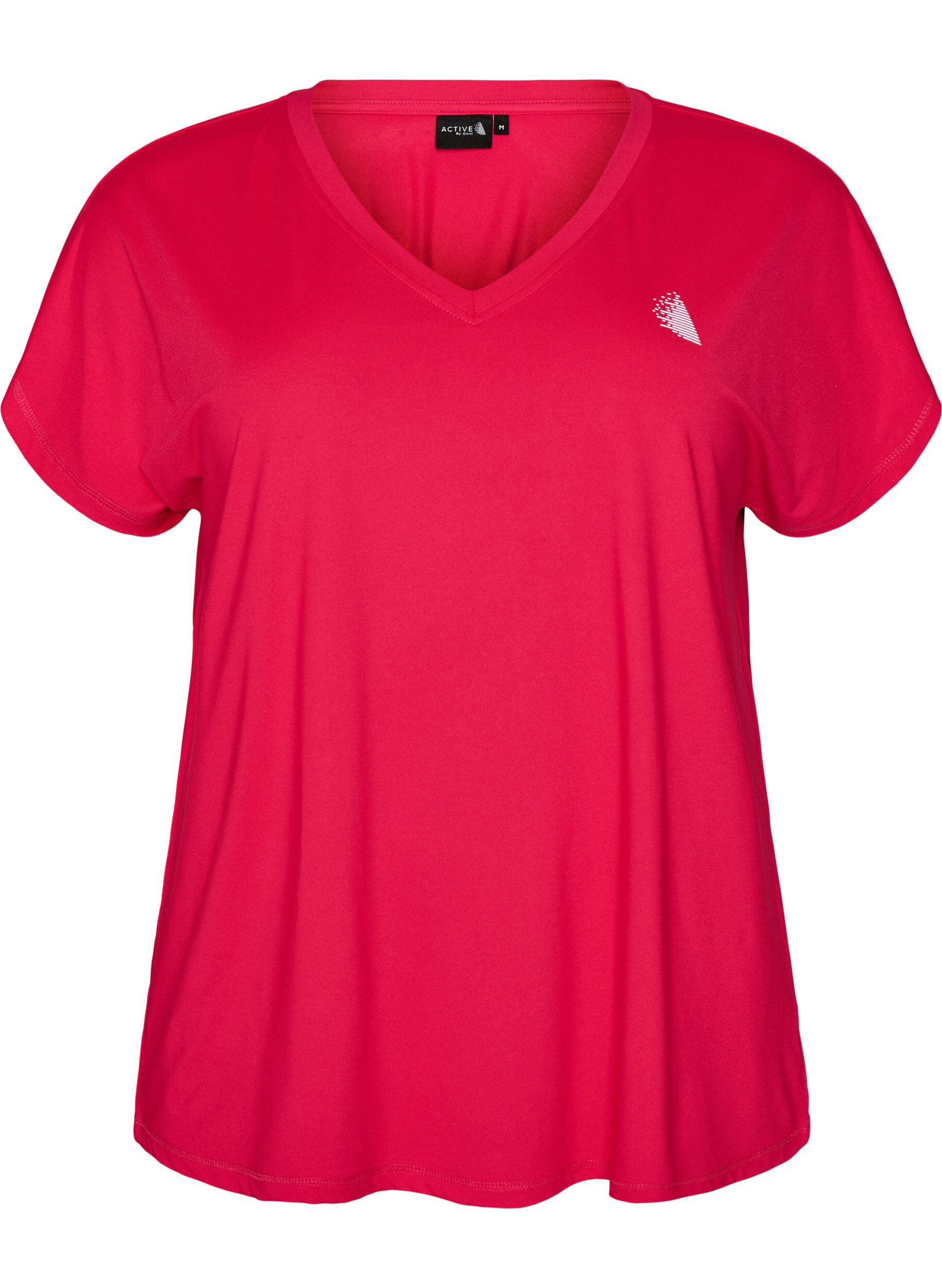 ZizziL&oslash;stsittende trenings-t-skjorte med v-hals, Rosa, Packshot image number 0