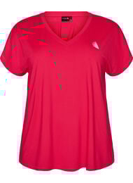 L&oslash;stsittende trenings-t-skjorte med v-hals, Rosa