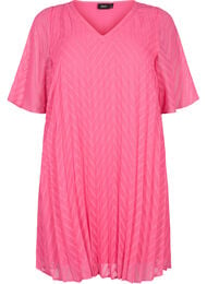 Kjole med korte ermer og struktur, Shocking Pink