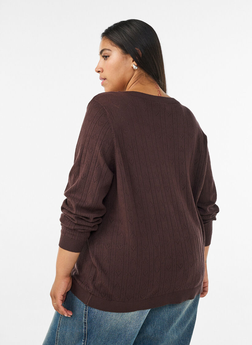 Strikket cardigan med hjerte hullbroderi, Brun, Model image number 2