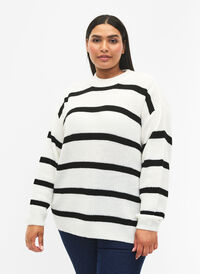 FLASH - Strikket genser med striper, White/Black Stripe, Model