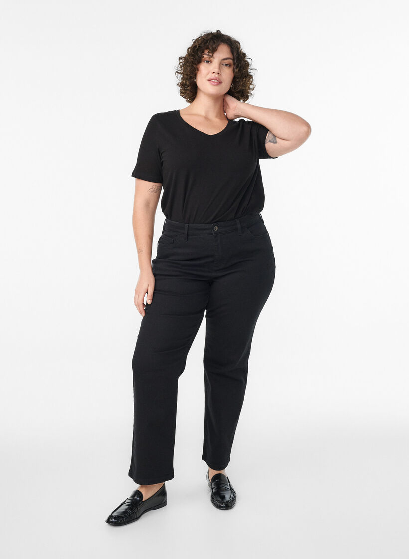 Ensfarvet basis T-skjorte i bomull, Svart, Model image number 1