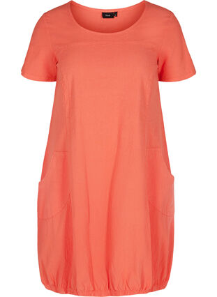 Kortermet kjole i bomull, Hot Coral, Packshot image number 0