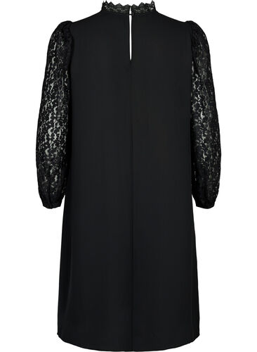 Langermet kjole med blonder, Black, Packshot image number 1