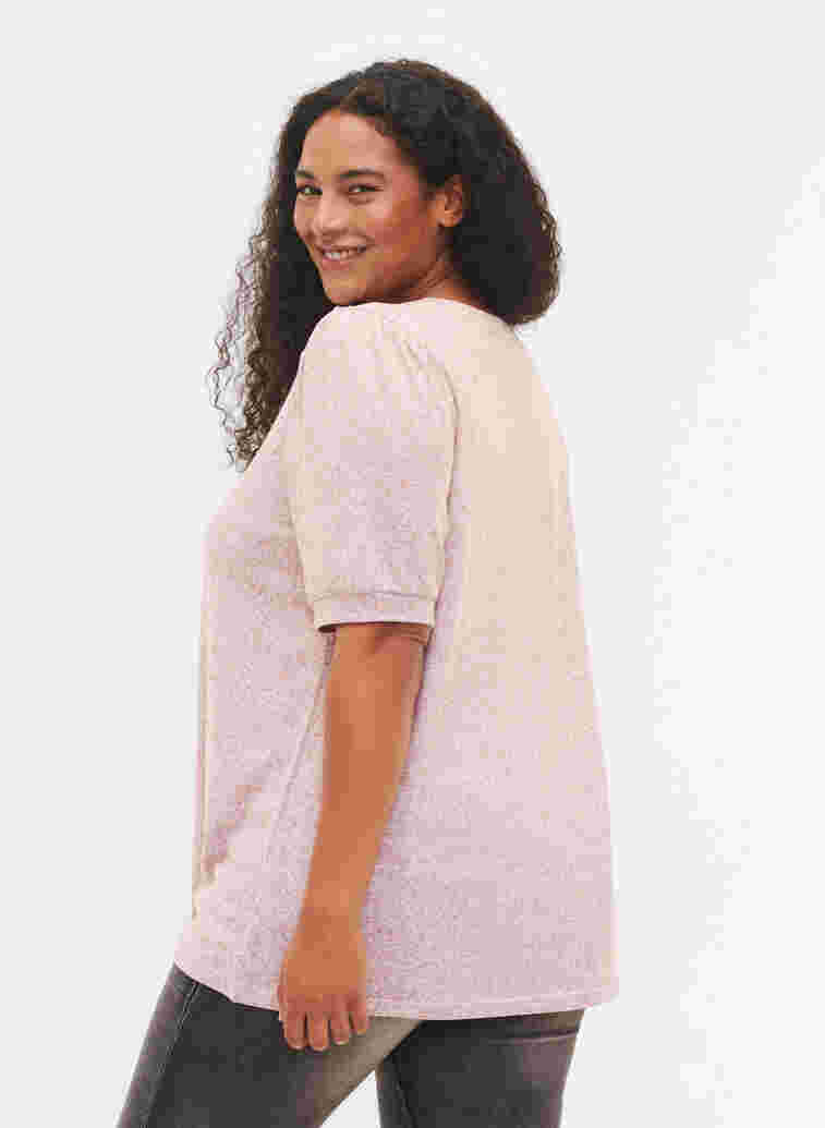 Bluse med korte puffermer, Dusty Rose Mel., Model image number 1