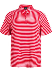 Kortermet poloskjorte med striper, Rosa Kortermet poloskjorte med striper