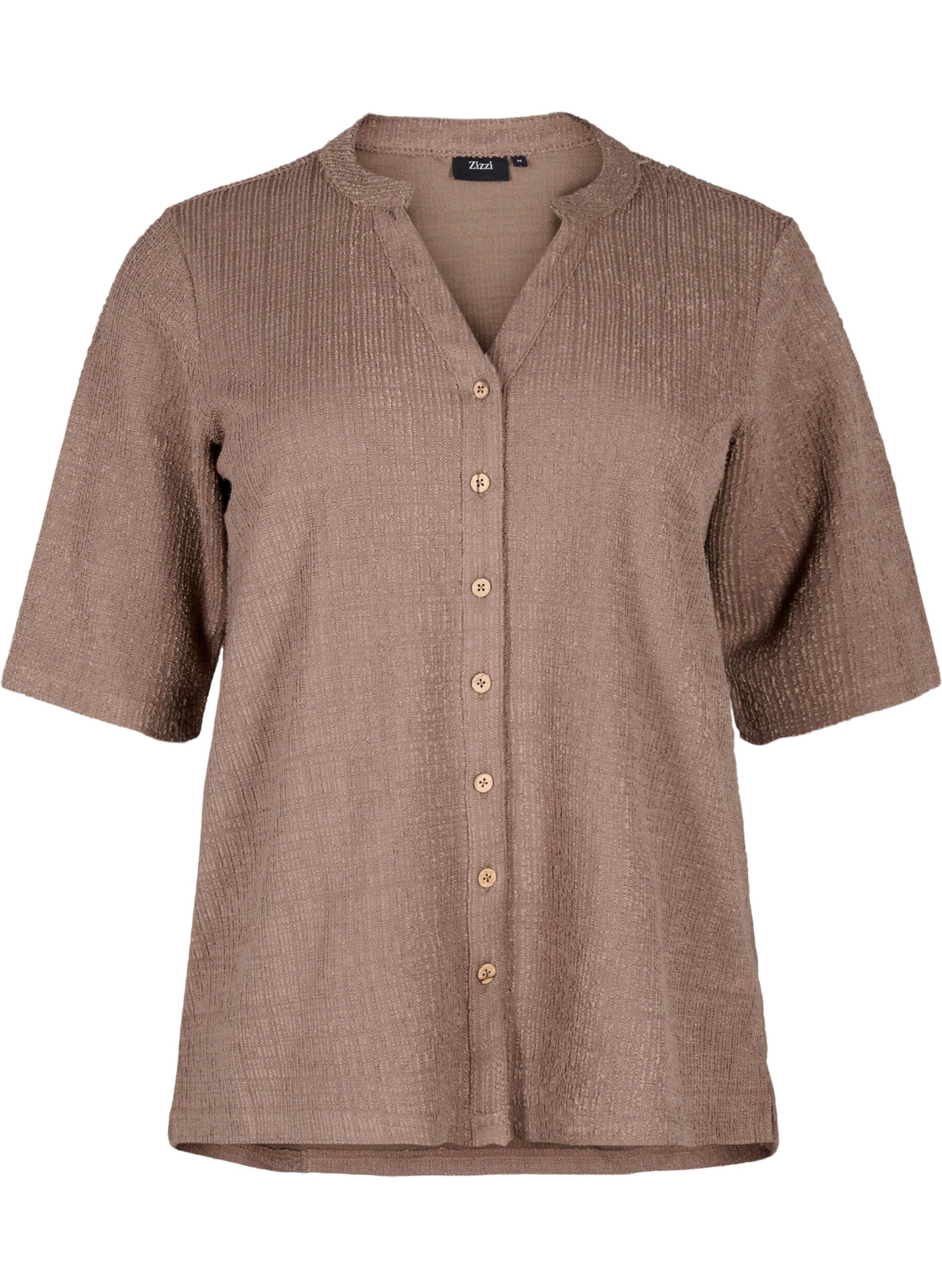 Zizzi Strukturert bluse med V-hals, Walnut, Packshot image number 0