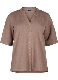Strukturert bluse med V-hals, Walnut