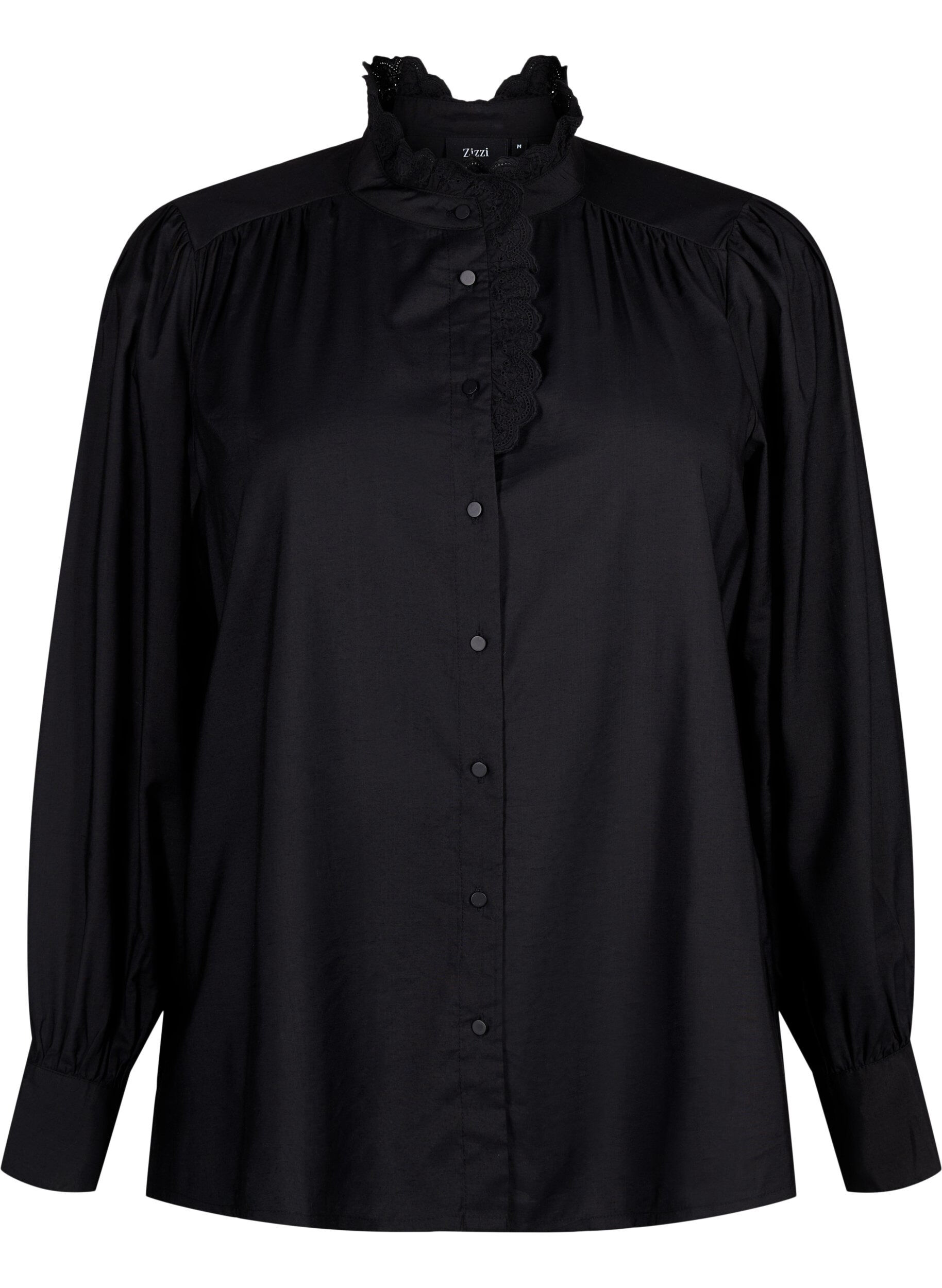 Zizzi Viscose skjorte Bluse med ruffles, Black, Packshot image number 0