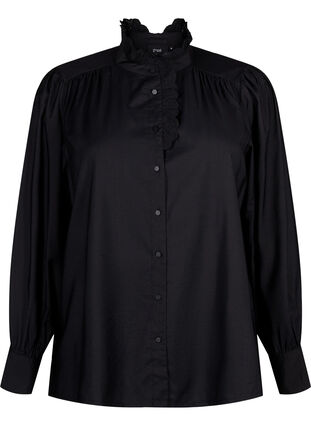 Viscose skjorte Bluse med ruffles, Black, Packshot image number 0