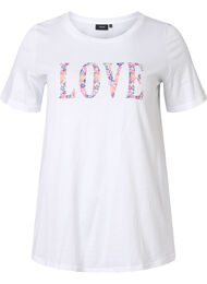 T-skjorte i bomull med rund hals og trykk, Bright White W. Love, Packshot